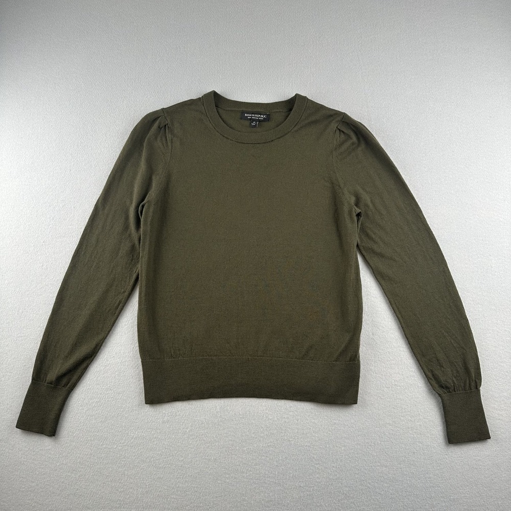 Banana Republic Women's Merino Wool Green Crew Neck Size M Sweater Lightweight
